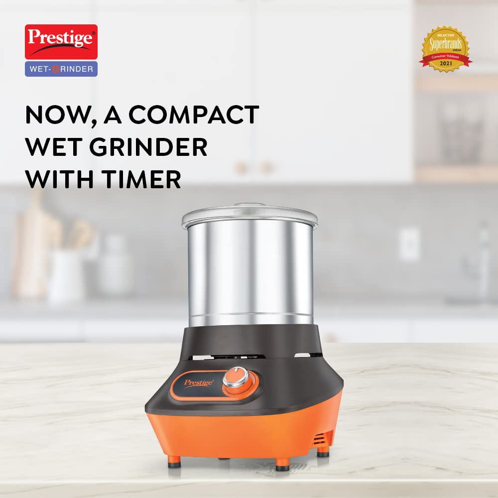 Prestige Vertical PVG 2.0 Wet Grinder with Stainless Steel Drum 200 W, 2 L (Black & Orange) - Image 2