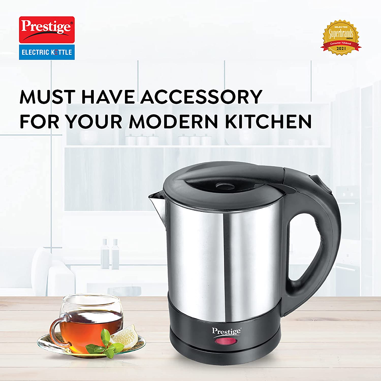 Prestige PKSS 1.0 Stainless Steel Electric Kettle 1350W, 1.0L (Silver) - Image 2