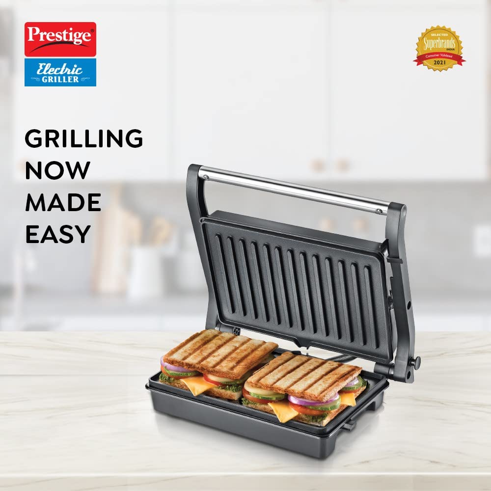 Prestige PEG 5.0 Non-Stick Coating 800 W Electric Grill (Silver and Black)