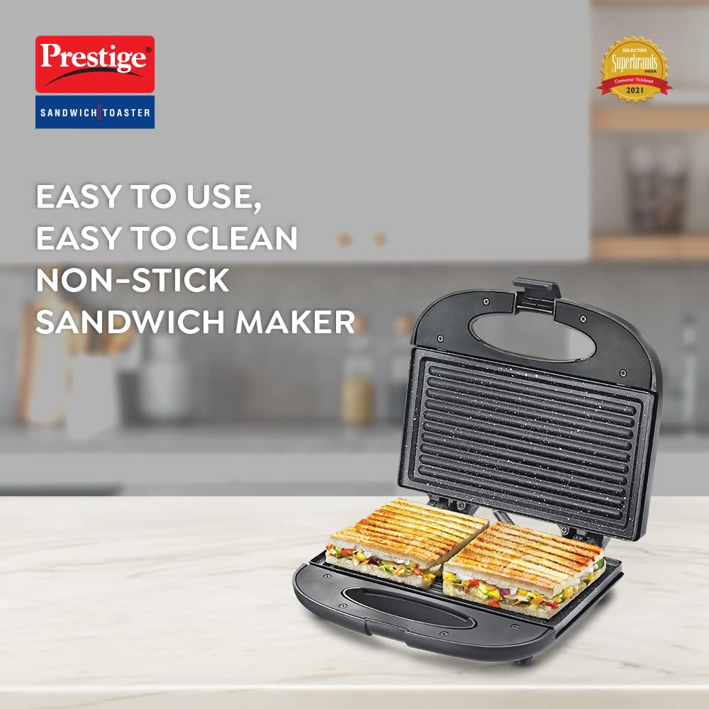 Prestige PGFSP - Spatter Coated Non-stick Sandwich Toasters With fixed Grill Plate , Black