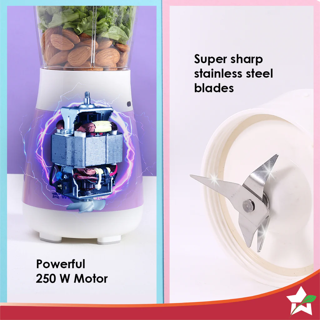 Wonderchef Orchid Personal Blender, 250W Copper Motor, 600ml Transparent Jar, Stainless Steel Blades for Perfect Blending, Hassle Free Blending of Fruits & Vegetable Juices, Protein Shakes, Smoothies - Image 5