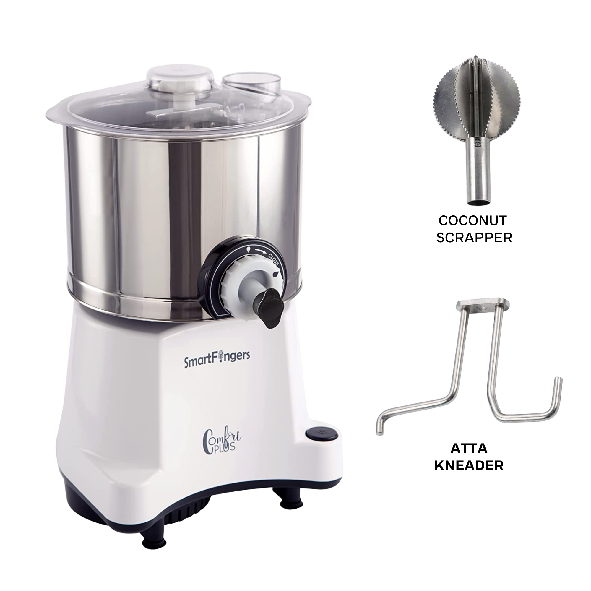 SmartFingers Comfort Plus 2L Wet Grinder with Atta Kneader & Coconut Scraper