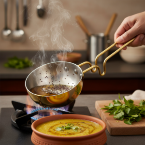 BERGNER Peetlam 12cm Brass Tadka Pan | Tin Coated Traditional Tempering Pan for Indian Cooking