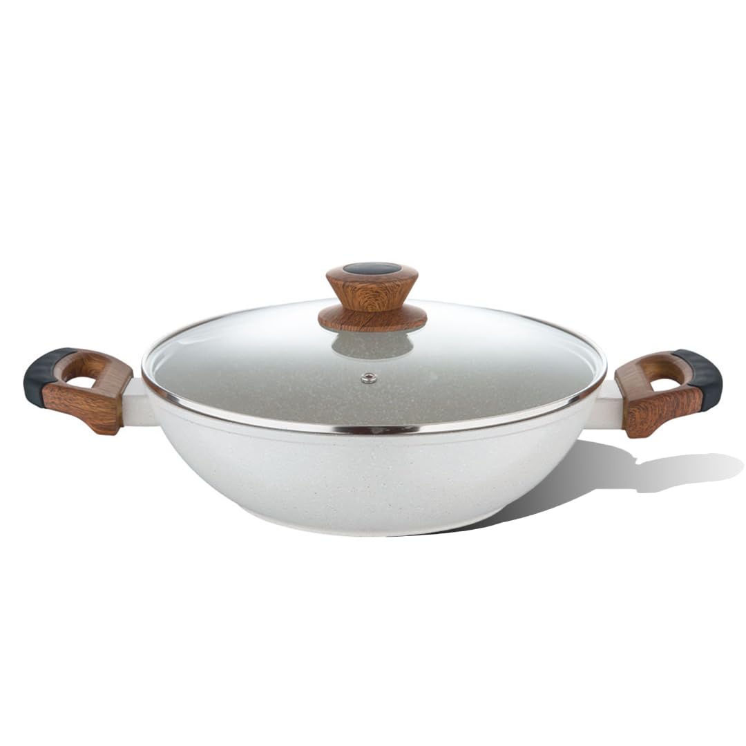 Bergner Naturally Forged Aluminum Kadai with Glass Lid