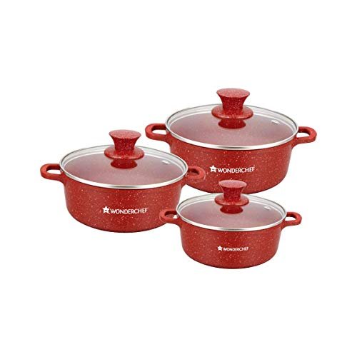 Wonderchef Casserole Combi-Granite 3Pcs Set Red