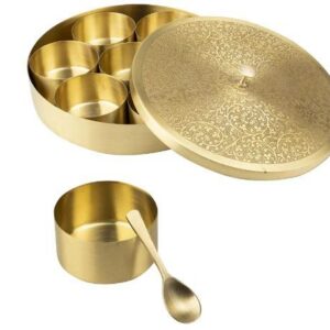 LIME Pure Brass Masala Box Set with Brass Spoon Container