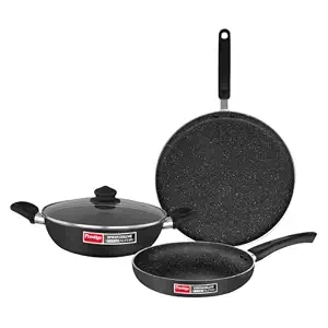Prestige Alpha 3Pcs Set Kadai 24Cm With Glass Lid / Fry Pan 24Cm / Omni Tawa
