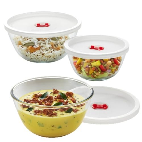 BOROSIL MIXING BOWL-SO 3 W/LID 500ML+900ML+1.3LTR