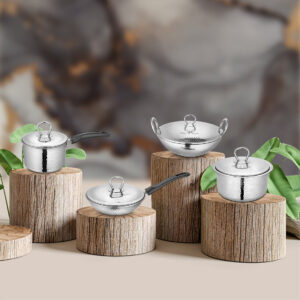Stainless Steel 4 PCS Heavy Weight Hammered STARTER Cookware Set with Lid
