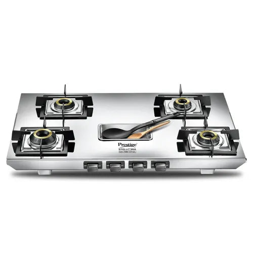 Prestige Stellora 04 4 Burner Stainless Steel Gas Stove – Forged Brass Burners, 15-Year Body Warranty