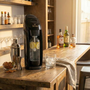 Mr. Butler Italia Soda Maker Black - Home Carbonation System with CO2 Cylinder & 500ml Bottle