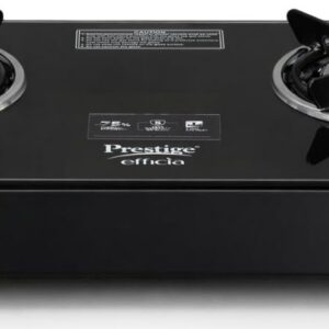 Prestige Efficia LP Open Gas Stove with Powder-Coated Body, Glass Top & 2 Brass Burners