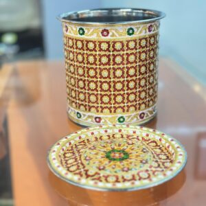 LIME Stainless Steel meenakari Designer pavali Grain Storage Container Canister