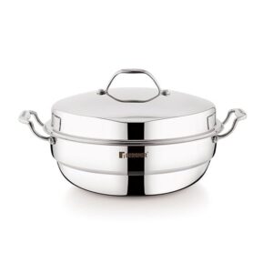 Bergner Argent Triply 28 cm Multi-Kadai, 6.1 L, Stainless Steel Lid & 6X Plate, for Appam/Idli/Modak/Sundal/Momo/, Cool Handles, Induction & Gas Ready