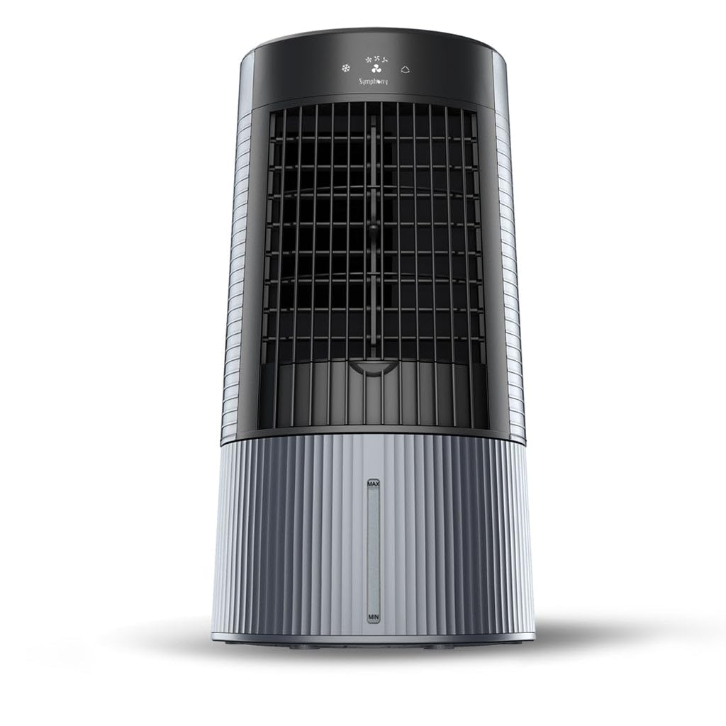 Symphony Duet-i Personal Kitchen Cooling Fan For Home and Office Tabletop with Honeycomb Pad, Powerful Blower, Auto Rotation and Low Power Consumption (6L, Grey)