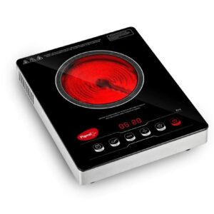 Pigeon Eva Infrared Cooktop 2000 Watts Black (with Free Stainless Steel Grill, Full touch Panel, Auto shut off and Overheat Protection)