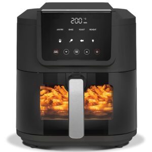 Nutricook 5L Air Fryer Slim with 100% Toxin-Free Ceramic Coating—No PTFE, PFAS, PFOA or Microplastics, Clear Window, Light & Large Basket | 1500W, 4 Presets, 2-Year Warranty