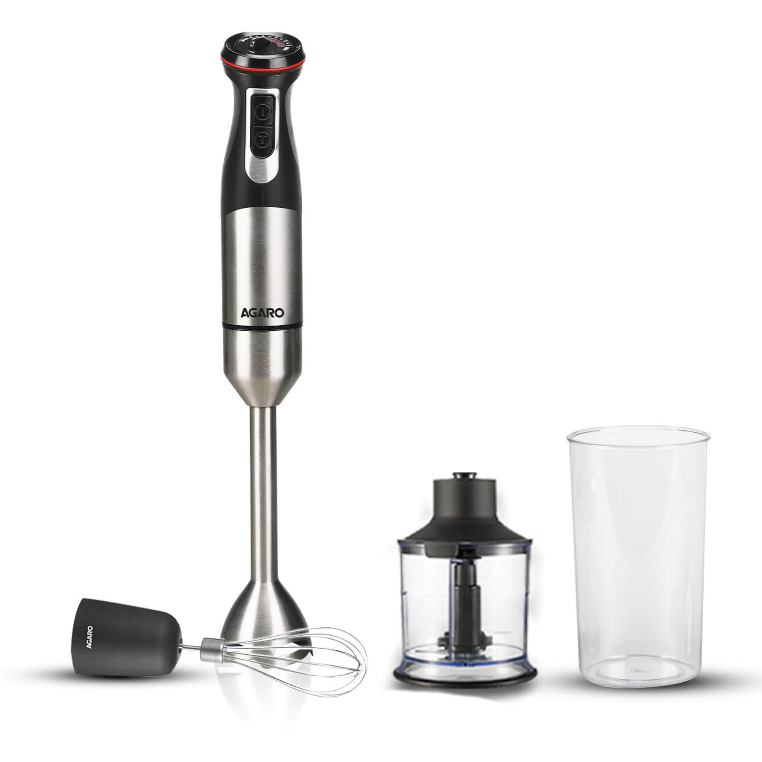AGARO Grand 1000W Hand Blender Set with Chopper, Beaker & Whisker - Stainless Steel Blades, Speed Regulator (Black)