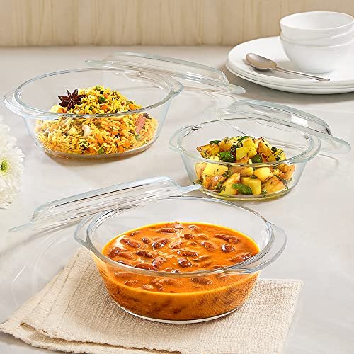 Borosil Round Casserole-So 3Pcs (0.7L+1L+1.5L)