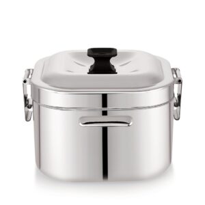 Coconut Cube Stainless Steel Insulated Hot Pot – Square Casserole with Clamp Lock Lid (Silver)