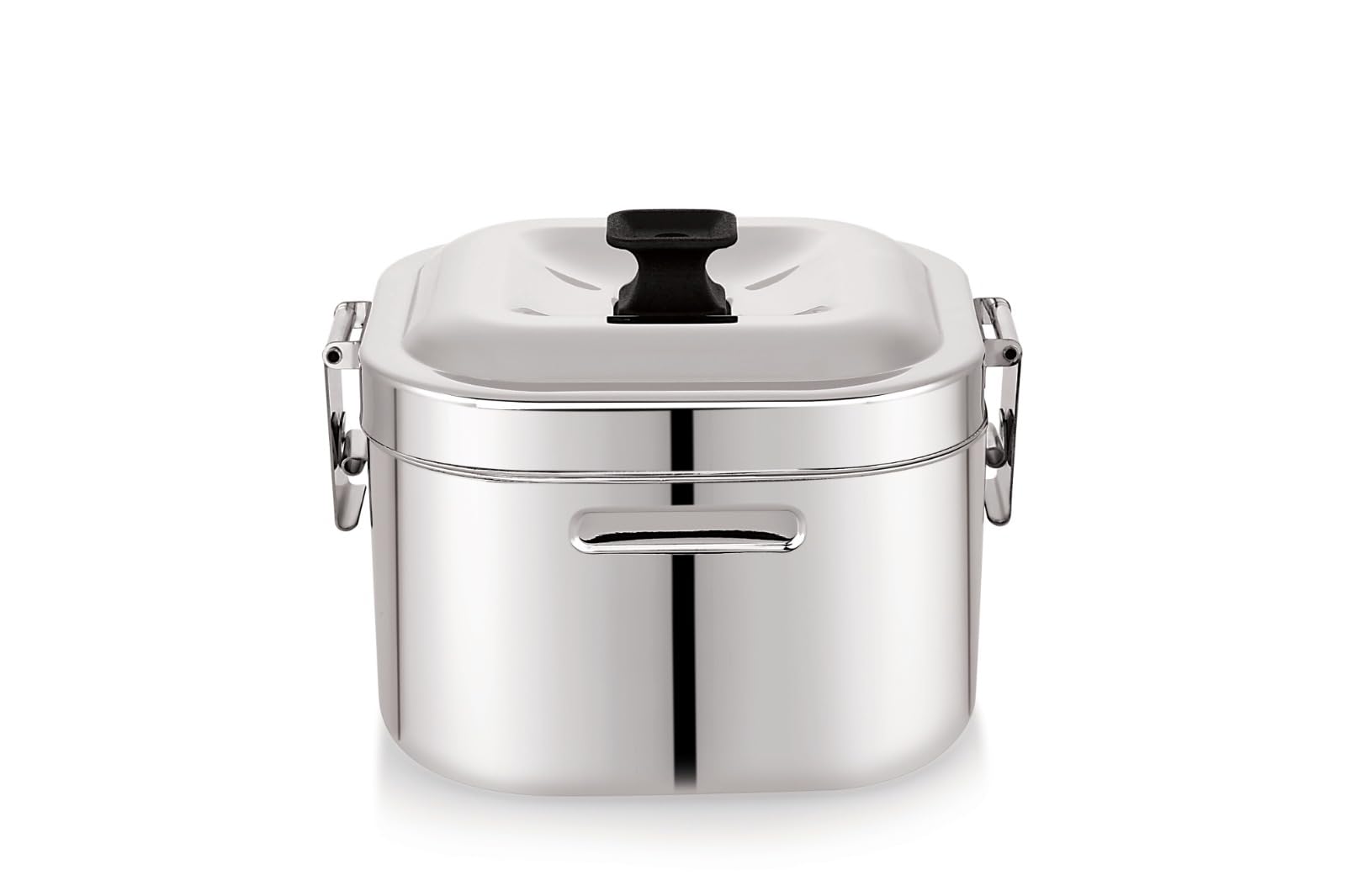 Coconut Cube Stainless Steel Insulated Hot Pot – Square Casserole with Clamp Lock Lid (Silver)
