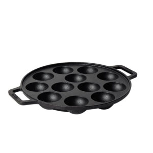 Meyer Cast Iron Paniyarakkal Pan - 12 Cavity Pre-Seasoned Toxin-Free Paniyaram Maker for Appam, Bondas & More