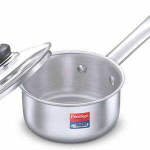 Prestige Tri Ply Splendor Stainless Steel Gas and Induction Compatible Sauce Pan with Glass Lid, (Silver)