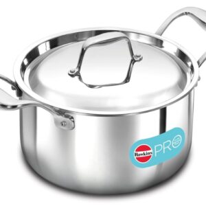 Hawkins 3 Litre Pro TriPly Stainless Steel Milk Pan with Stainless Steel Lid, Milk Pot, Sauce Pan, Silver (PSMP30S)