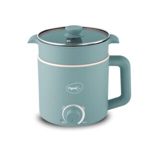 Pigeon Swift Plus Multi-Cook Kettle 1.5L, with Stainless Steel Steamer, Egg Rack - Blue | Double Layered | Food Grade Stainless Steel Inner wall | Glass Lid | Auto Shut-off