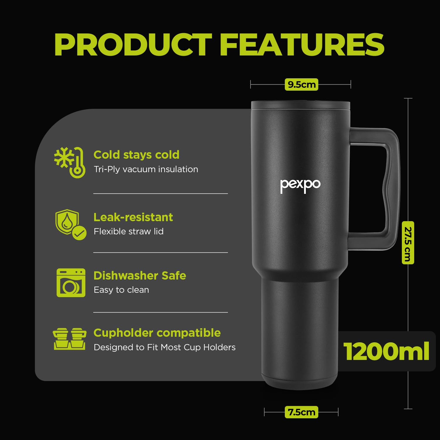 Pexpo Stainless Steel Tumbler with Handle