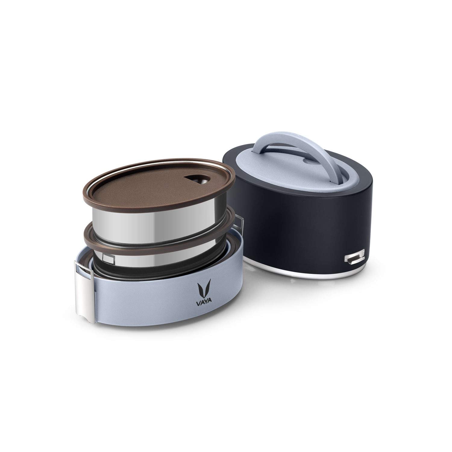 Vaya Tyffynlyte With Polished Stainless Steel Containers 600Ml (Black)