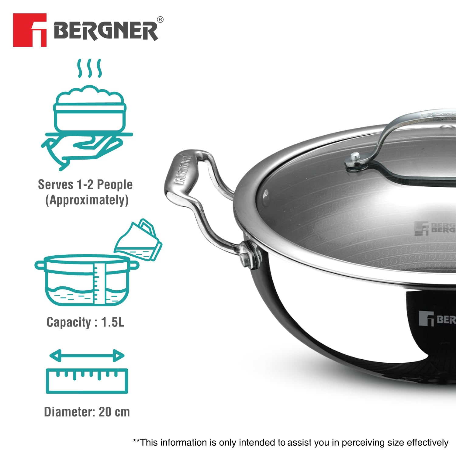 Bergner Hi-Tech Grio X Ceramic Kadai with Glass Lid