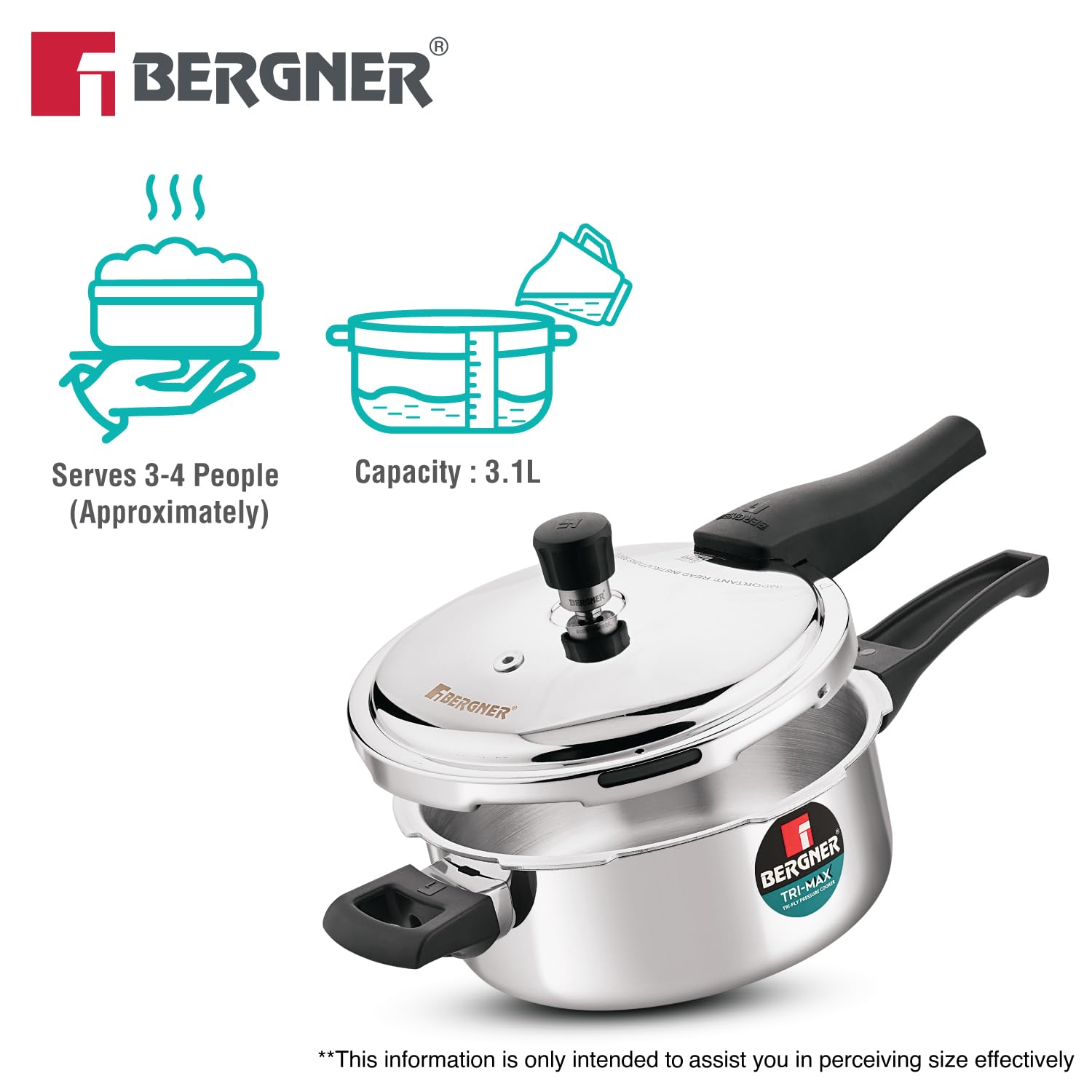 Bergner Trimax Stainless Steel Pressure Cooker