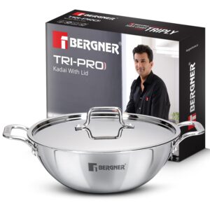 Bergner TriPro Triply Stainless Steel Kadai with Stainless Steel Lid