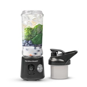 Hamilton Beach Portable Smoothie Maker with Sipper Lid and Blade Guard, 450ml Food Grade Tritan Jar, Travel Juicer Blender for Smoothies, Milkshakes, Protein Shakes (Black)