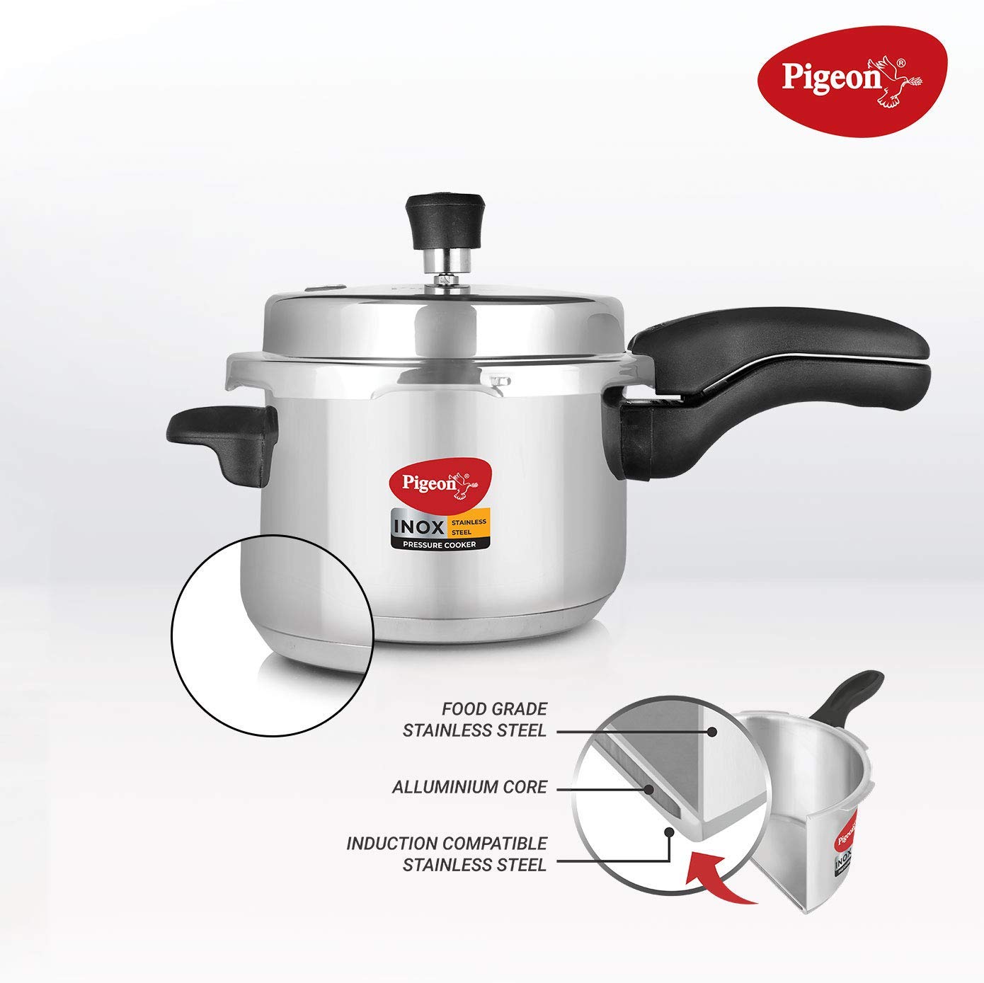 Pigeon Inox Outer Lid Induction Bottom Pressure Cooker