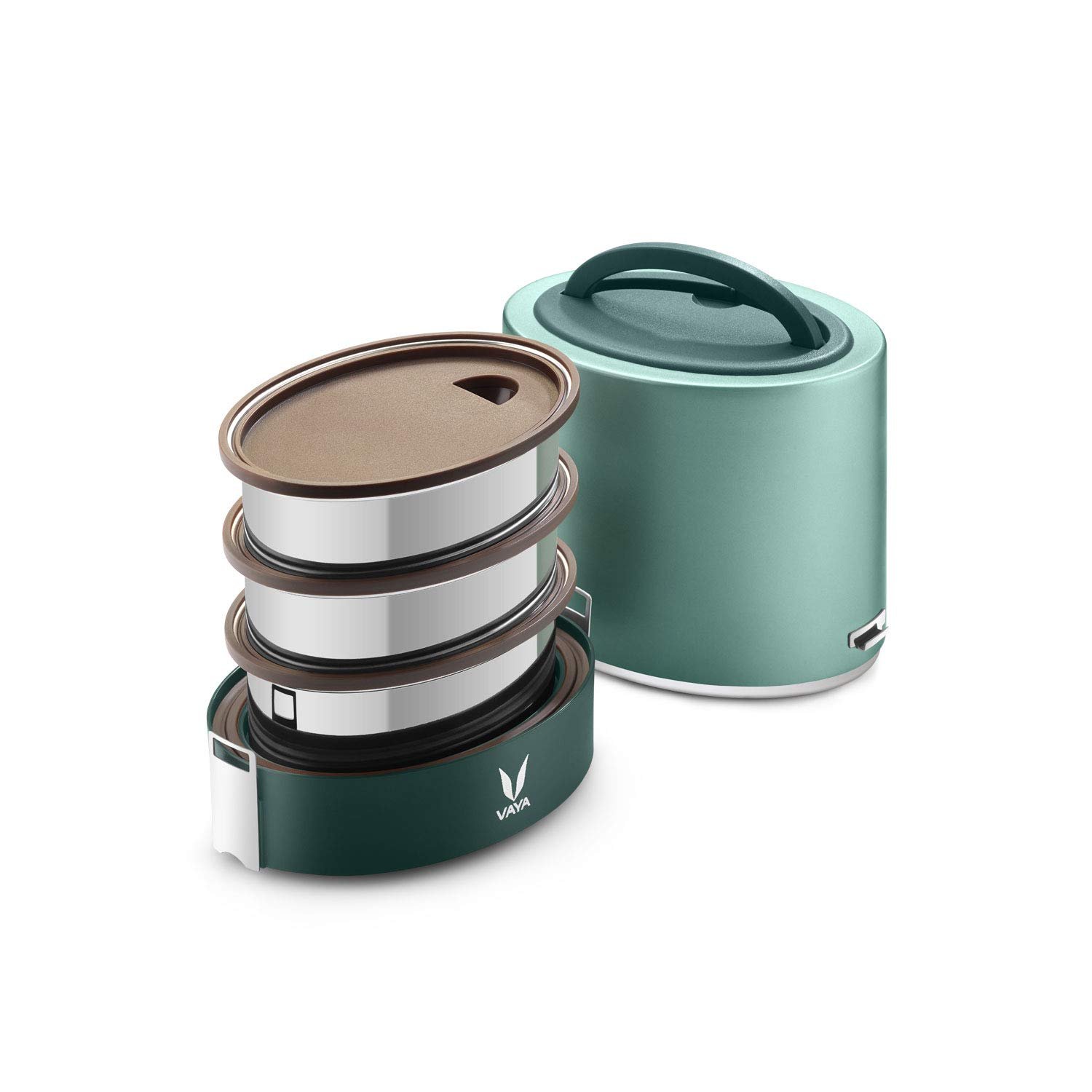Vaya Tyffynlyte With Polished Stainless Steel Containers 1000Ml (Green)