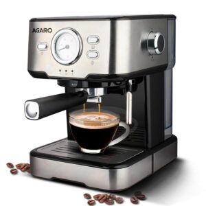 AGARO Imperial 15-Bar Espresso Coffee Maker Machine with Milk Frother, 1100W - Silver