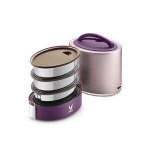 Vaya Tyffynlyte With Polished Stainless Steel Containers 1000Ml (Purple)