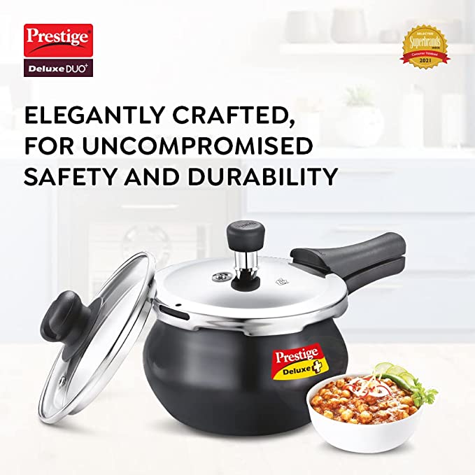 Prestige Deluxe Duo Plus Induction Base Aluminium Outer Lid Pressure Cooker