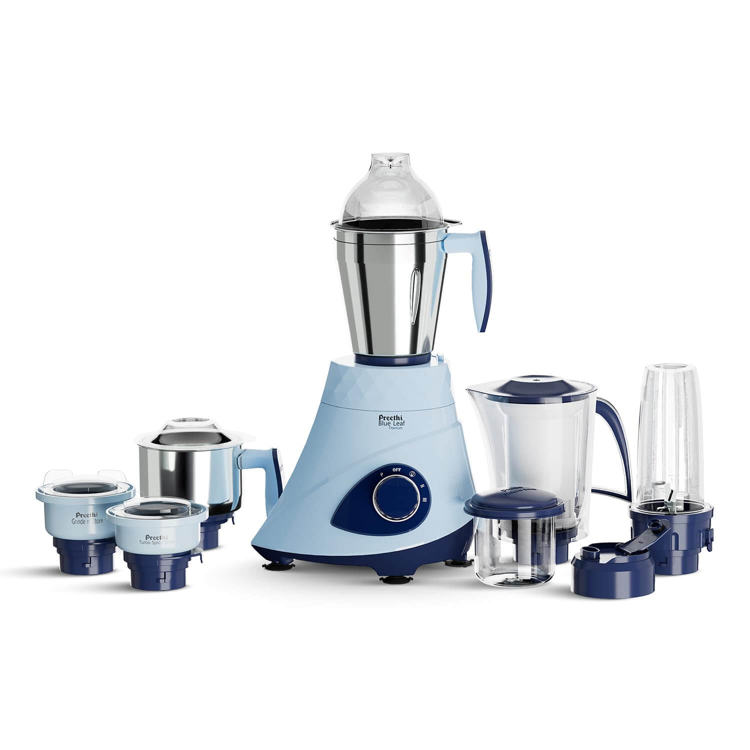 Preethi Blue Leaf Titanium Mixer Grinder 1000W | 15 Advanced Features & 6 Jars MG281