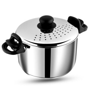 LIME AVATAR Stainless Steel Rice Pot with Strainer Lid - 3.7 L, 20cm | Noodles Pasta Steamer, Rice Maker Cooker Veggies Boiler with Locking Handles, 3-Layer SAS Induction Bottom,