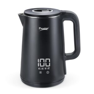 Prestige Stainless Steel Digi Kettle 2 L With 4 Preset Modes | Live Temperature Display | Elegant Cool Touch Design | Auto-Cut Off And Dry Heat Protection | 360 Degree Swivel Base, 1350 Watts, Black