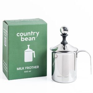 Country Bean Stainless Steel Milk Frother, For Hot or Cold Coffee, Coffee Foam Maker, Double Froth Pump (400Ml)