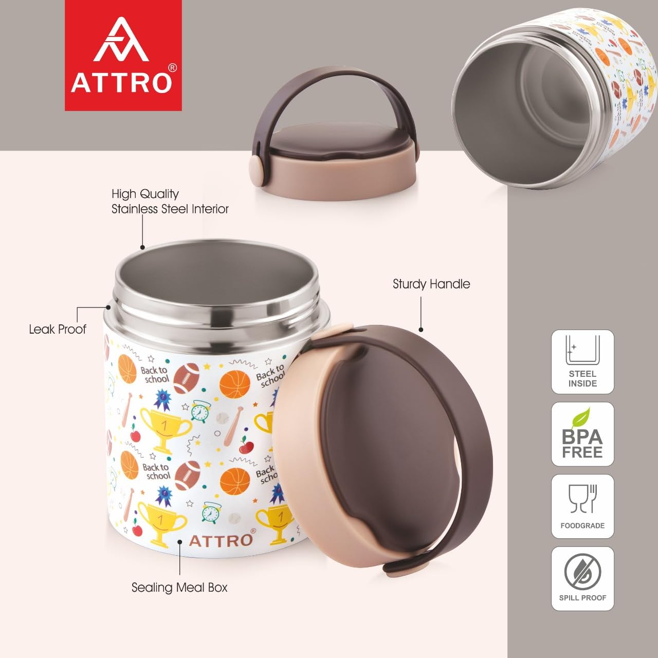 ATTRO Happy Go Vacuum Insulated Stainless Steel Soup Jar