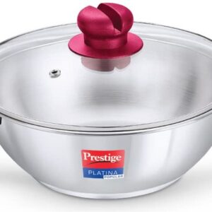Prestige Platina Popular Stainless Steel Unique Impact Forged Bottom Kadai with Toughened Glass Lid