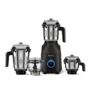 Atomberg Tavi Mixer Grinder | 𝟏𝟏𝟎𝐕 𝐎𝐧𝐥𝐲 𝐟𝐨𝐫 𝐔𝐒 & 𝐂𝐚𝐧𝐚𝐝𝐚 | Unique Coarse Mode for Silbatta-Like Texture Intelligent 600W Motor | 4 Jars Including Chopper Jar | Matte Black/Sand Grey