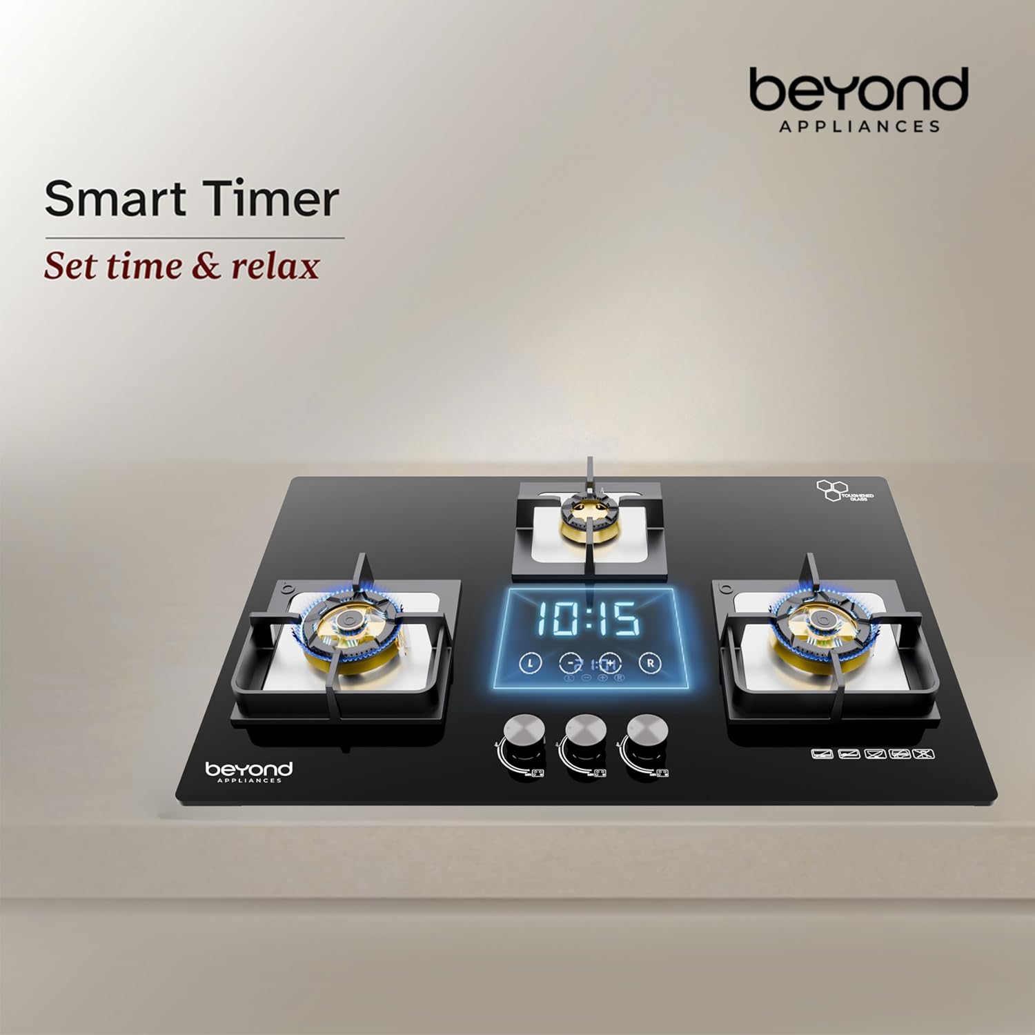 Beyond Appliances Dorado 3 Burner Smart Glass Hobtop Gas Stove