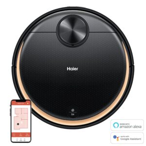 Haier PROBOT-DTX Robotic Vacuum Cleaner for Home & Office, Laser Navigation, Memory Mapping, BLDC Motor, 5000pa Suction, 3200mAh Battery, Ultra Thin, App+TV Control w/Alexa & Google Assistant(Black)
