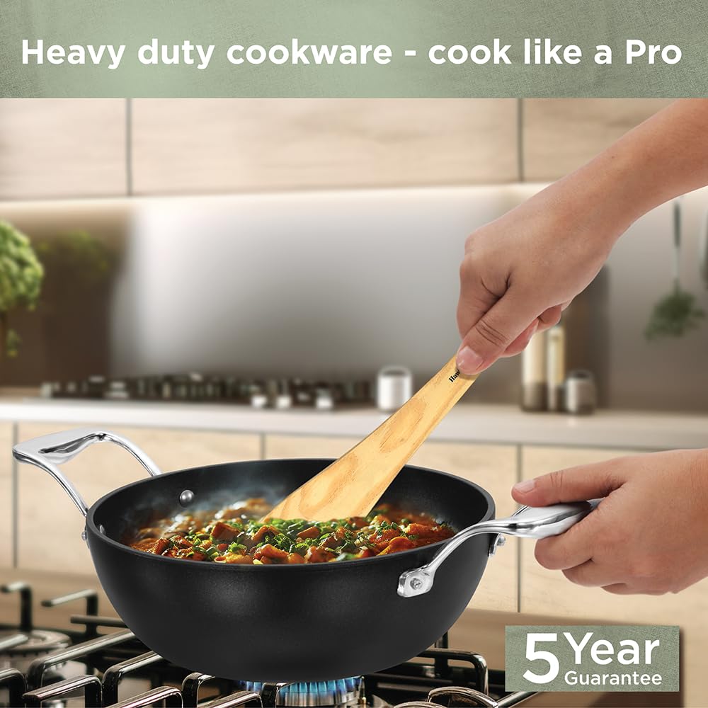 Hawkins Futura Pro 2.5 Litre Deep-Fry Pan, Nonstick Kadhai with Stainless Steel Handles and Stainless Steel Lid, Balck (PNK25S) - Image 2